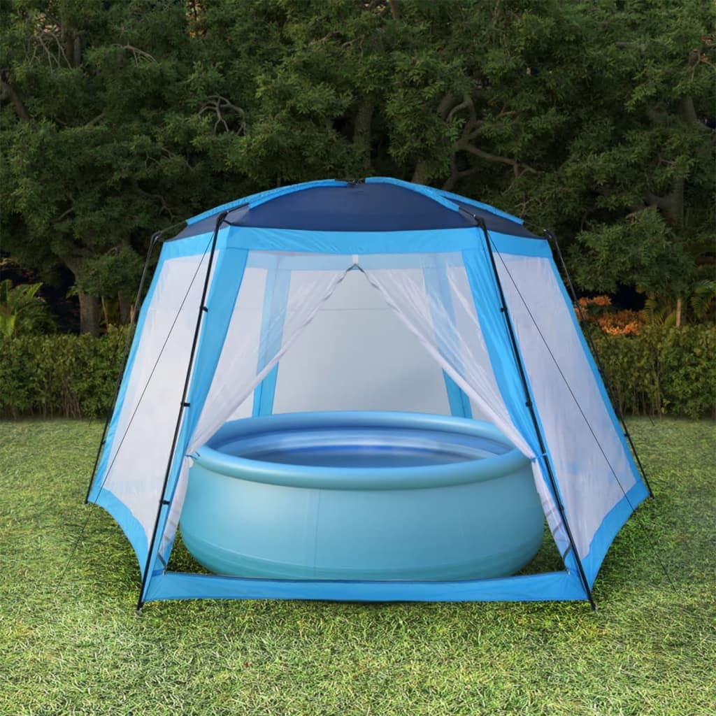 Tenda da piscina, 660 x 580 x 250 cm, colore blu, resistente ai raggi UV, per piscine rotonde fino a 300 cm di diametro, robusto poliestere con rivestimento in poliammide, con telaio in