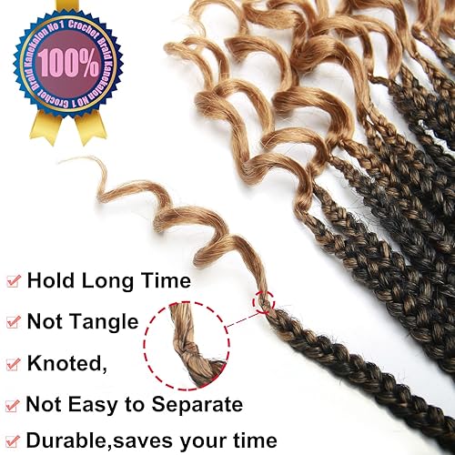 Miniatura 9 de 144 raíces por paquete, de 20 pulgadas, trenzas de ganchillo para mujeres, cabello trenzado de ganchillo negro con extremos rizados, extensiones de