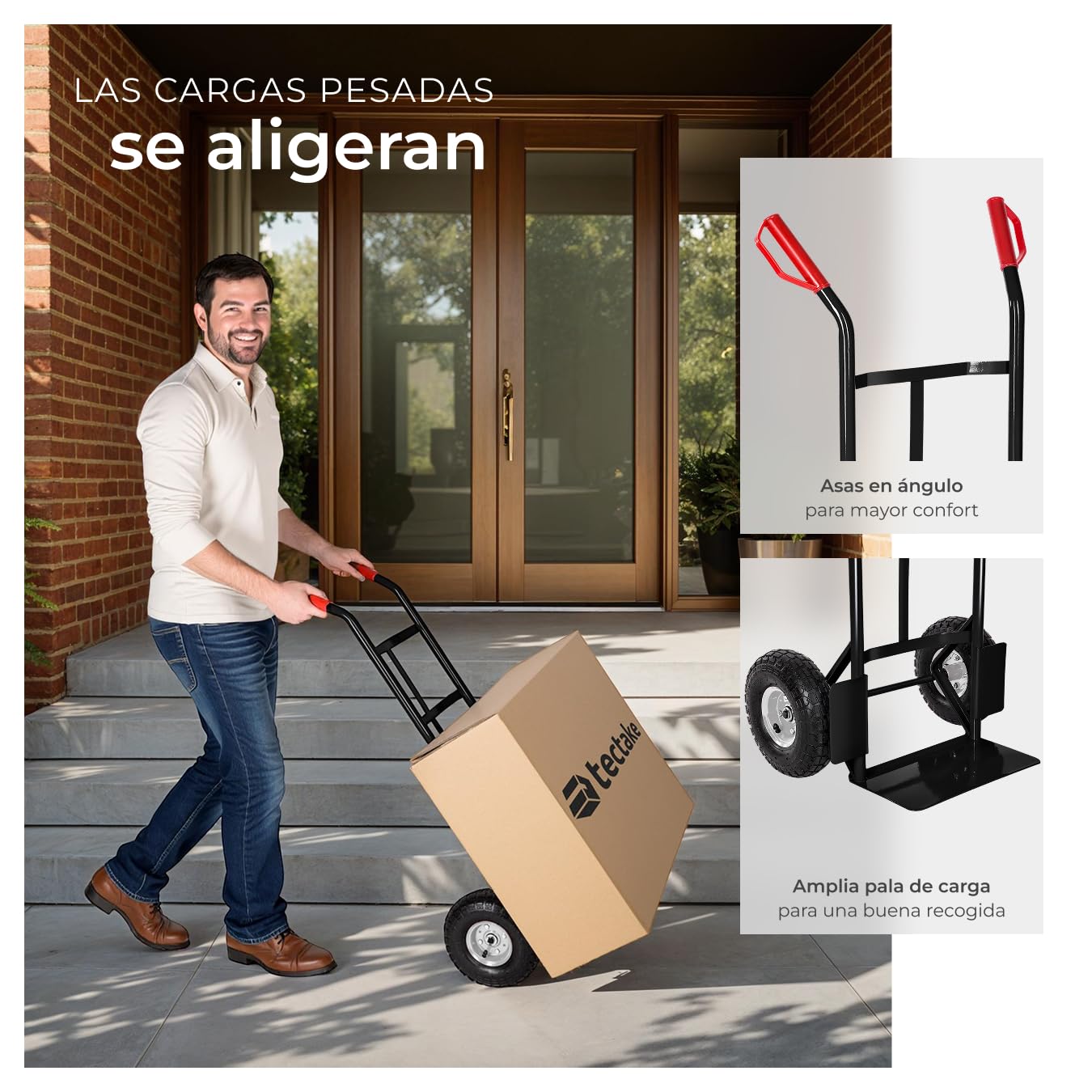 tectake® Carretilla de Mano, Estructura de Acero, Pala con Placas Protectoras, Carro con Ruedas de 27 cm, hasta 200 kg, Carretilla Jardin, Carretilla de Carga - Negro