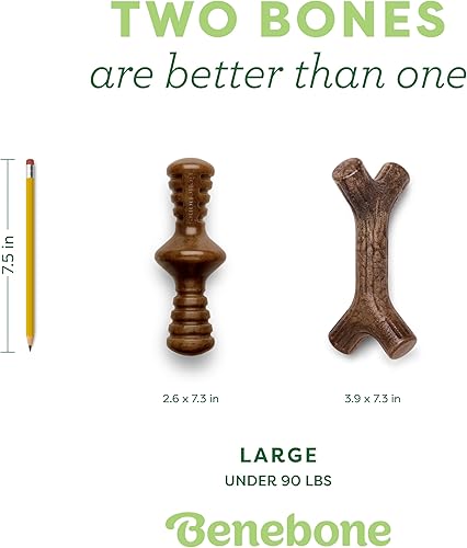 Vista 42 de Benebone - Paquete de 2 juguetes masticables duraderos para perros, diseño Wishbone/Dental, tocino real, fabricados en Estados Unidos, grandes