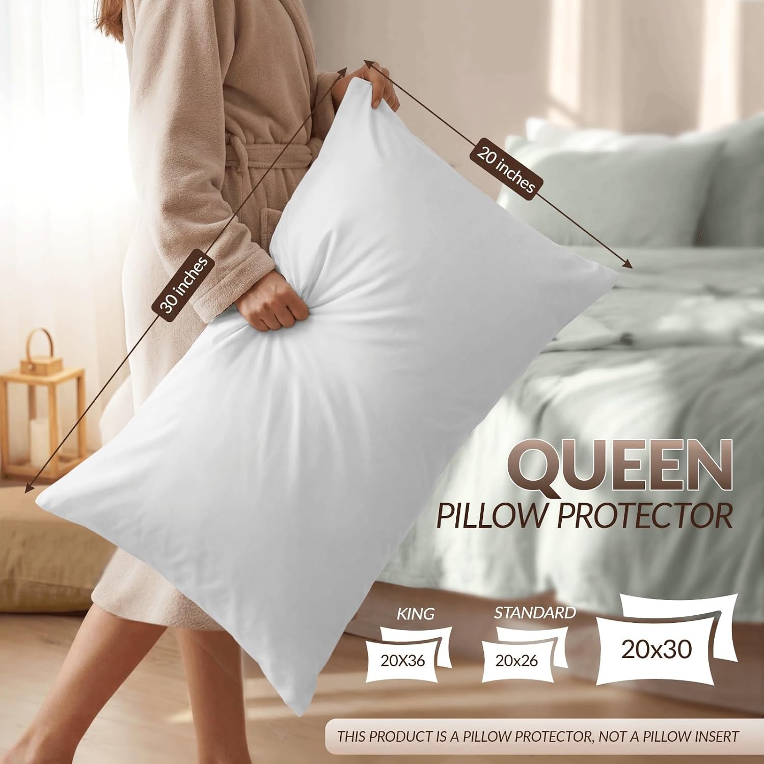 Beddora Set of 2 Pillow Protectors with Zipper, Queen Size (20 x 30 Inches) Pillow Covers, Ultra Soft Pillow Encasements, Waterproof & Moisture-Wicking Pillow Cases for Everyday Protection
