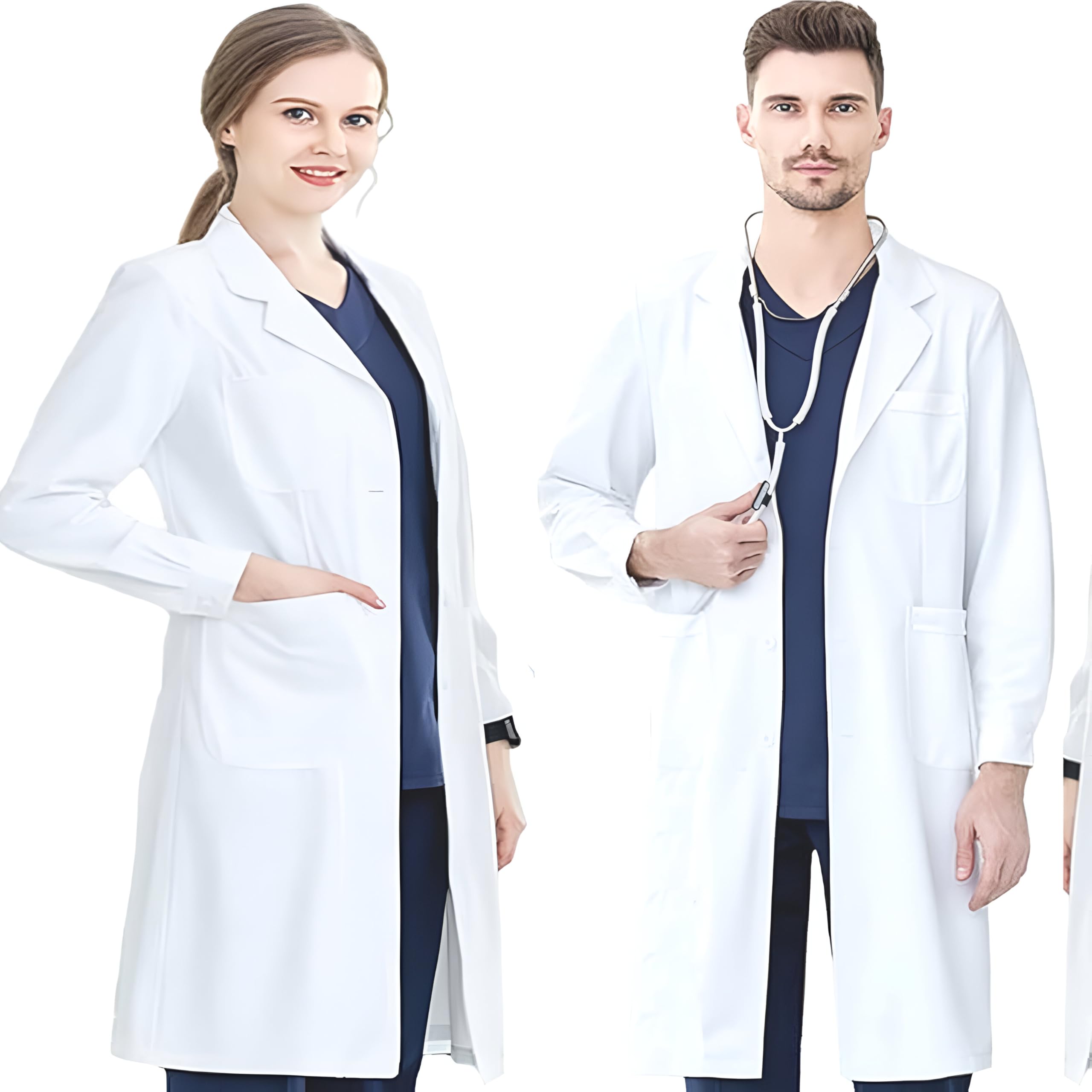 Ntek Unisex White Lab Coat For Women & Men, Medical Coat, Doctor Workwear Uniform, Chemistry Lab Coat, Protective Long-Sleeve Laboratory Coat For Scientists, Students, Food Industry (Medium)