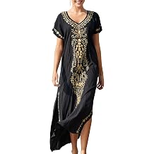 Chunoy Women Kaftan V Neck Casual Bathing Suit Kimono Sleeve Side Split Beach Cover Up Caftan Dress