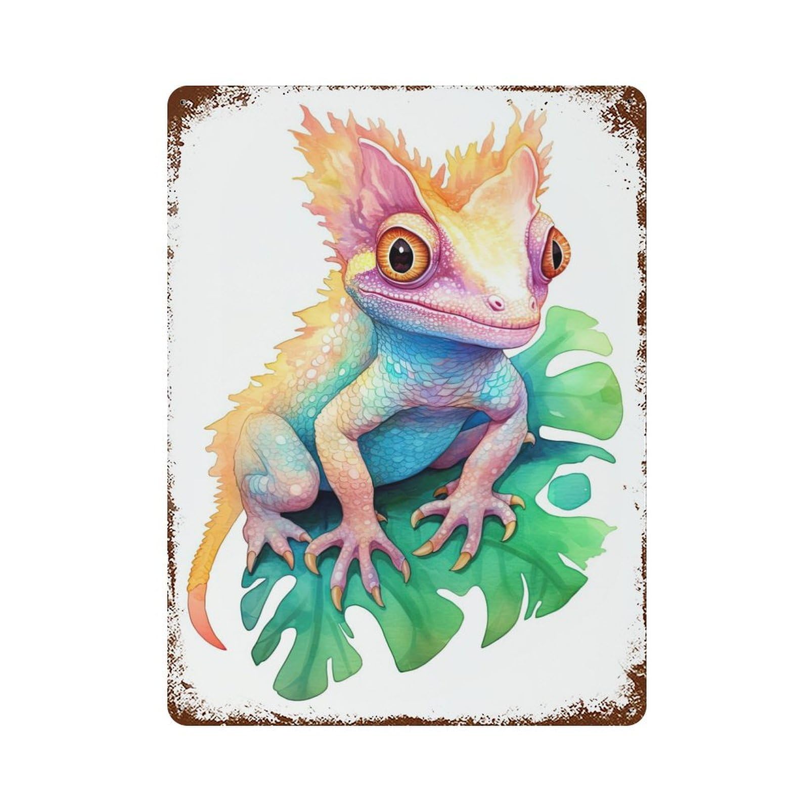 Watercolor Gecko Painting Vintage Rust Metal Sign 15.7"x11.8", for Basement, Hobby Room And Garage Decor, Farmhouse Wall Decor