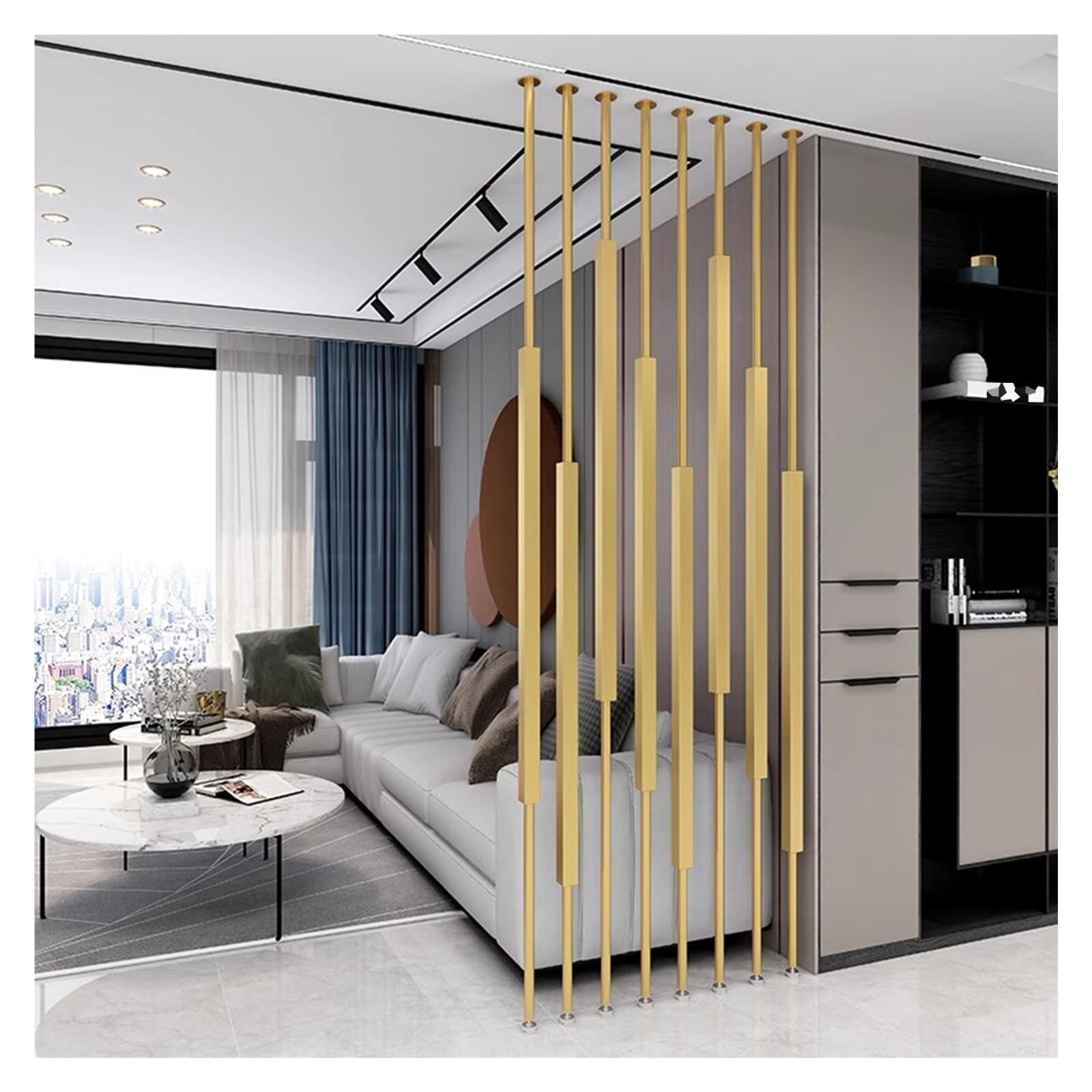 Floor to Ceiling Wall Post Partitions Screens， Metal Wall Partition Post Adjustable Floor To Ceiling Room Divider Gold Black Multi Sizes(Gold,170cm/66.9in/5.58ft)