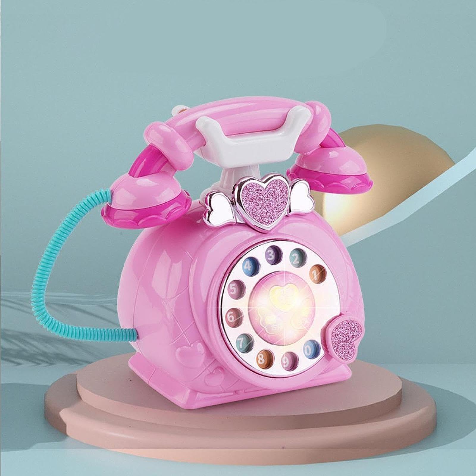 Telefono Giocattolo Musicale per Bambini con Luci, Telefono Fisso Retrò con Filo per Neonati E Bambini Dai 3 Anni in Su, Rosa, Taglia unica bambino