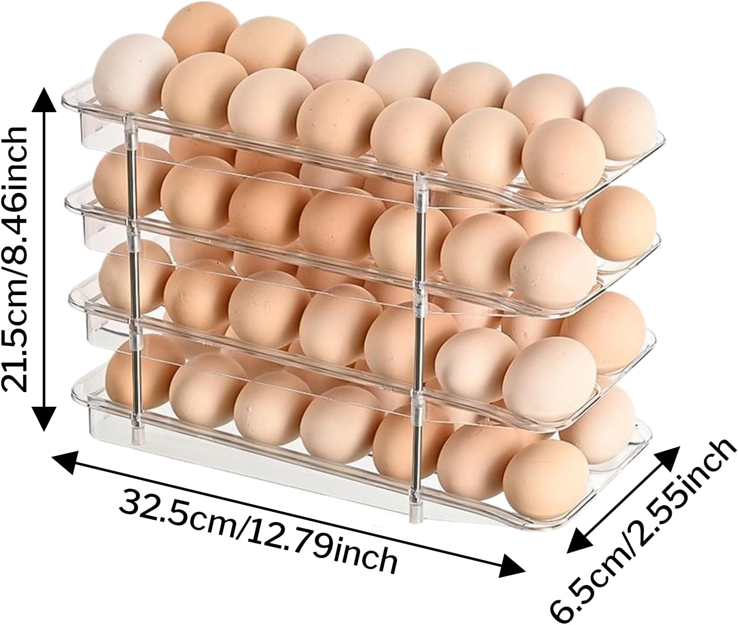 Egg Organizer - Refrigerator Storage Egg Dispenser Tray - Large Clear Box 4-Tier Storage Organizer, Space Saving Organization and Storage for Kitchen Pantry Farm