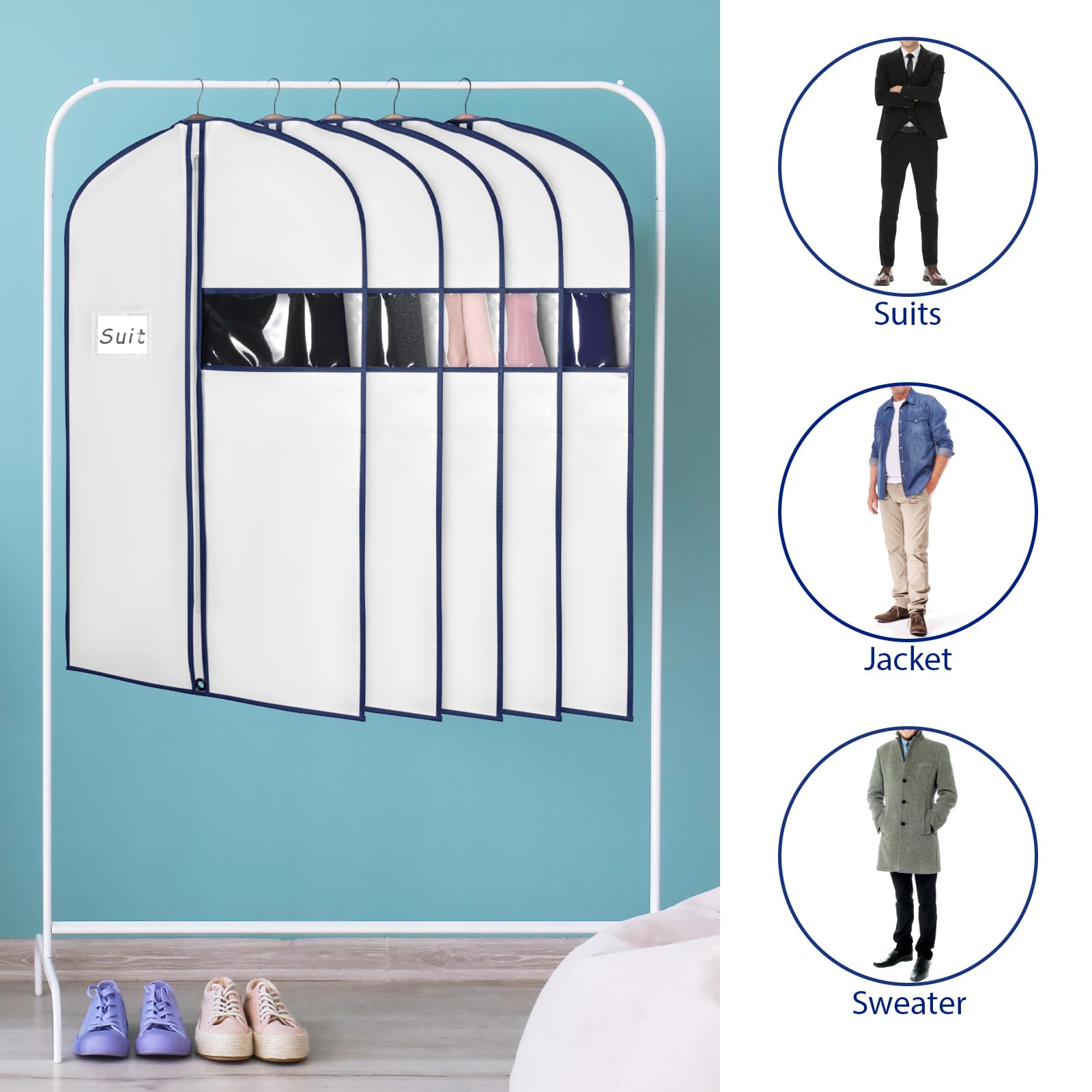 Syeeiex Kleidersäcke Zum Aufhängen – 6 Stück, 101,6 Cm, Transparent, Mit 10,2 Cm Zwickel Für Mäntel, Anzüge & Kleider