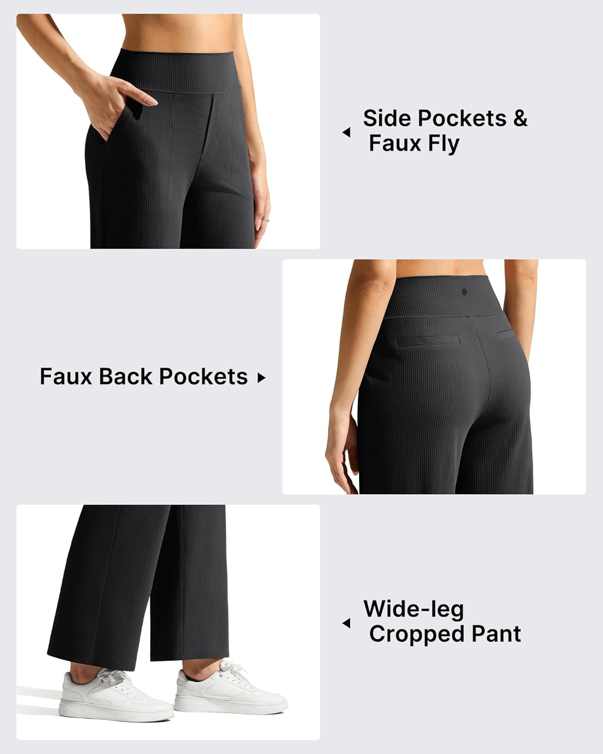G4Free Ribbed Ankle Pants for Women 7/8 Length Wide Leg Yoga Pants with Pockets Casual Travel - Image 3