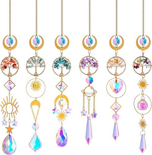 Miniatura 8 de 6 PCS Crystal Suncatcher,Colorful Life Tree Sun Catchers Indoor Window Hanging Sun Catchers with Crystals Light Catcher with Prisms and Agate Slices