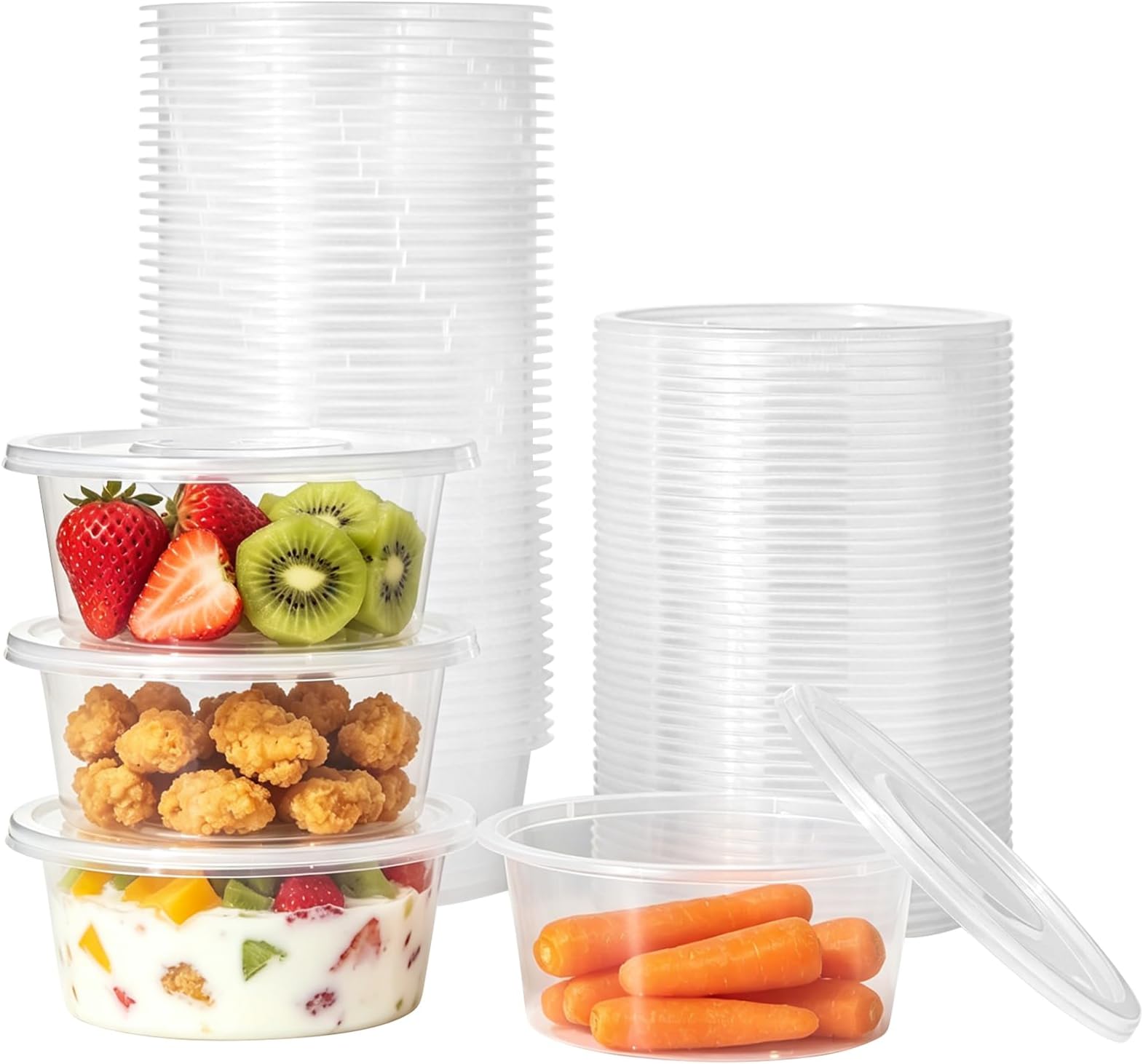 50 Pack Small Plastic Containers with Lids, 280ML Small Sauce Pots | Reusable Round Plastic Food Containers, Leakproof Sauce Pots for Takeaway Food, Dip, Soup, Salad, Condiment