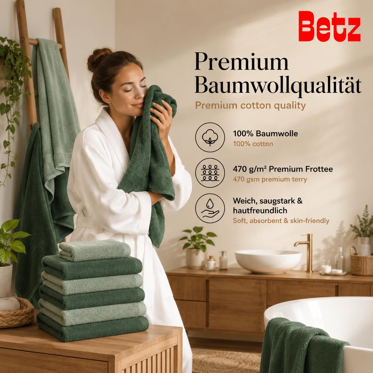 Betz Premium Handtuch-Set 12-teilig 100% Baumwolle Oeko-TEX Zertifiziert 470 g/m² heugrün tannengrün
