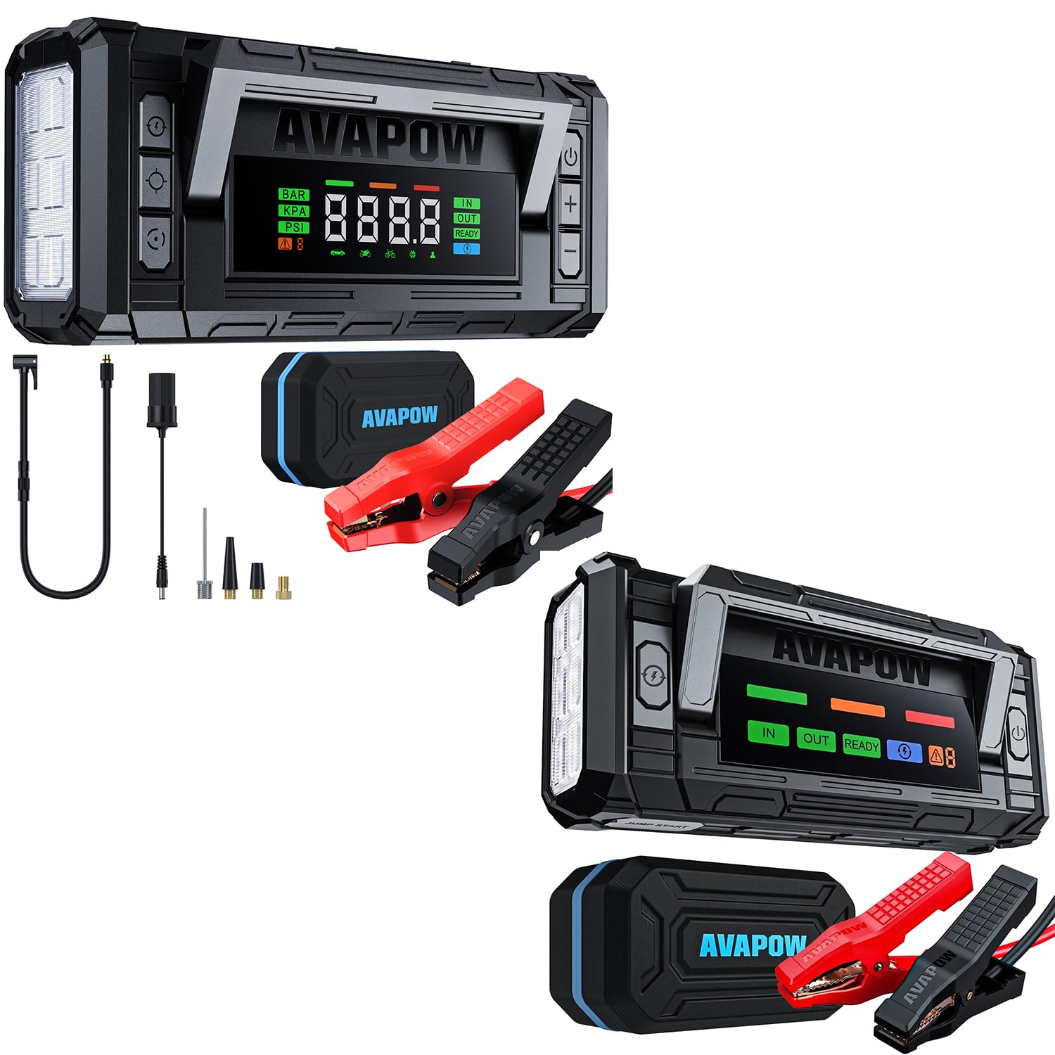 AVAPOW 5000A 150PSI Jump Starter Whit Air Compressor with 4 HD Display AVAPOW 8000A Battery Jumper Starter Portable