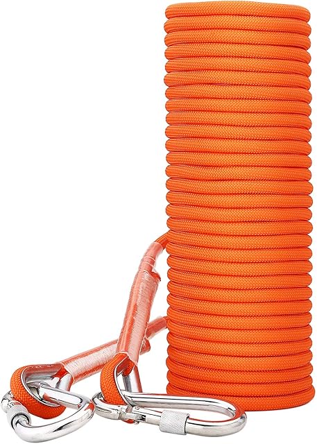 ENJOHOS 8mm Climbing Rope, Professional Nylon Safety Rope with Carabiner, Carrying Weight 900kg, Climbing Harness, for Hiking, Mountaineering, Outdoor Sports, Camping, Caving (10M)