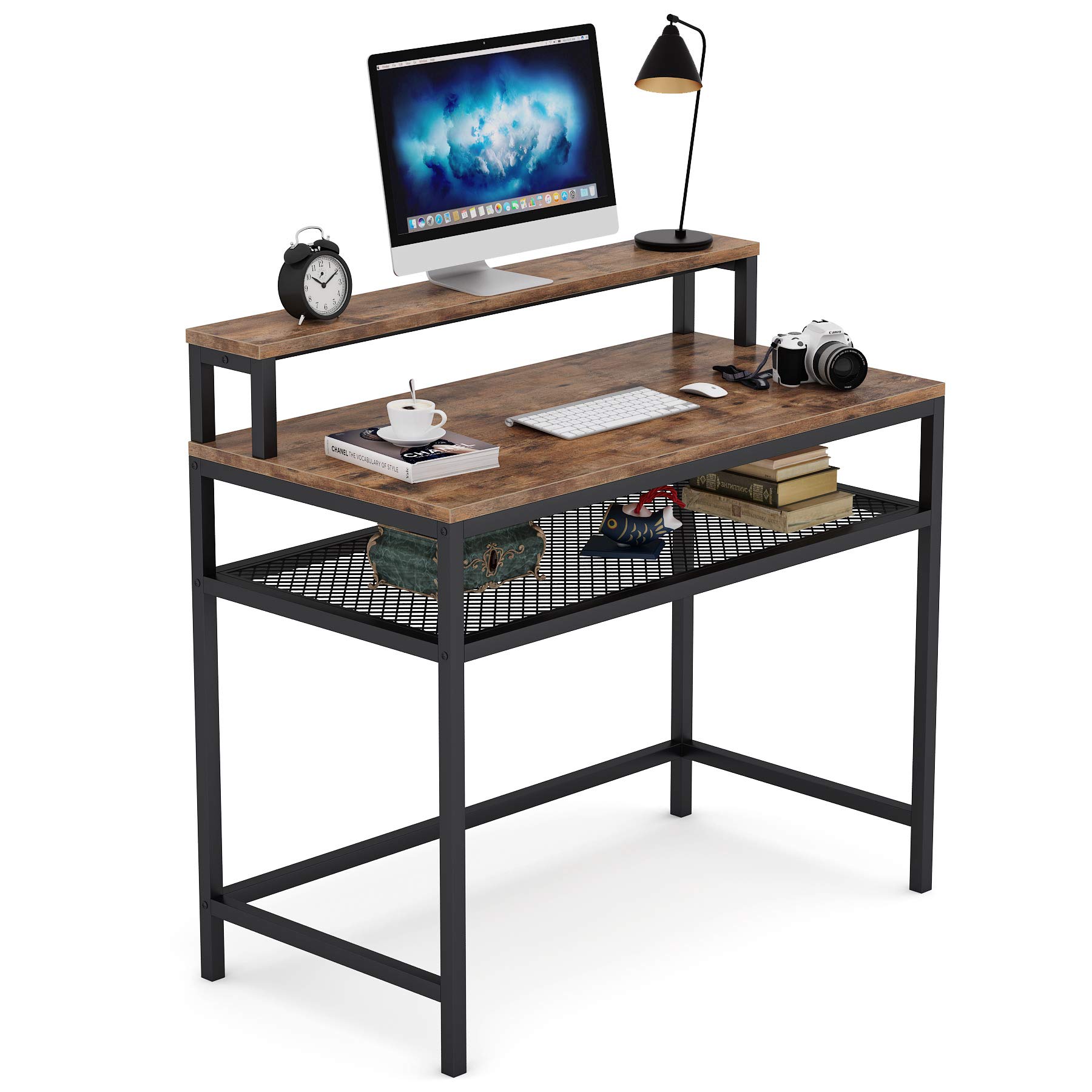 Tribesigns Computer Desk with Monitor Stand, Industrial Writing Desk