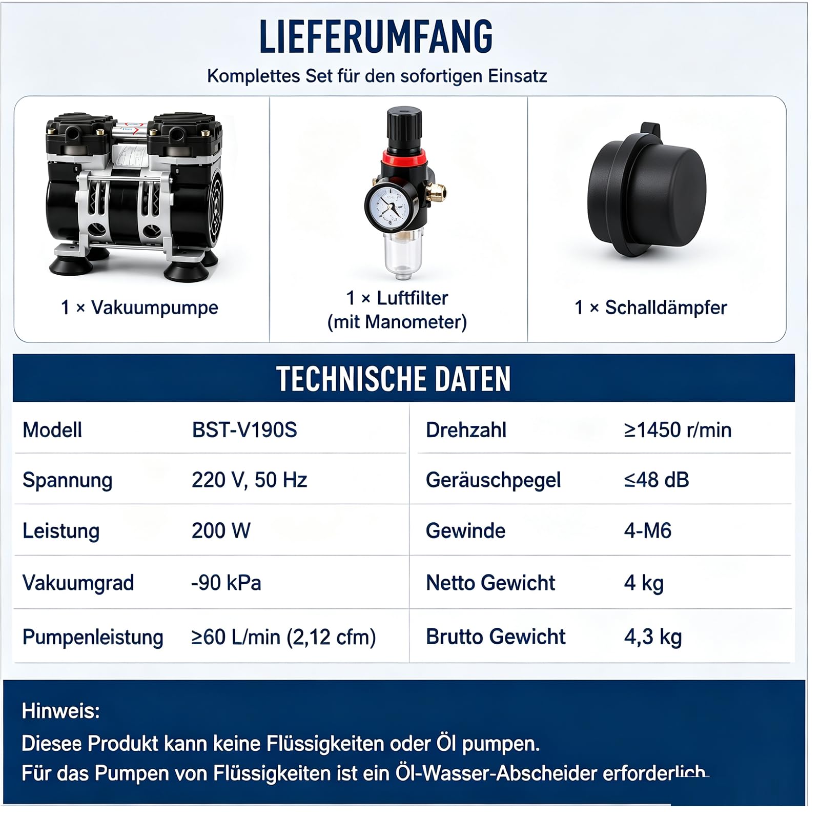 Vakuumpumpe Öilfrei 200w Unterdruckpumpe mit Manometer Industrie Vakuum Pumpe Laborpumpe