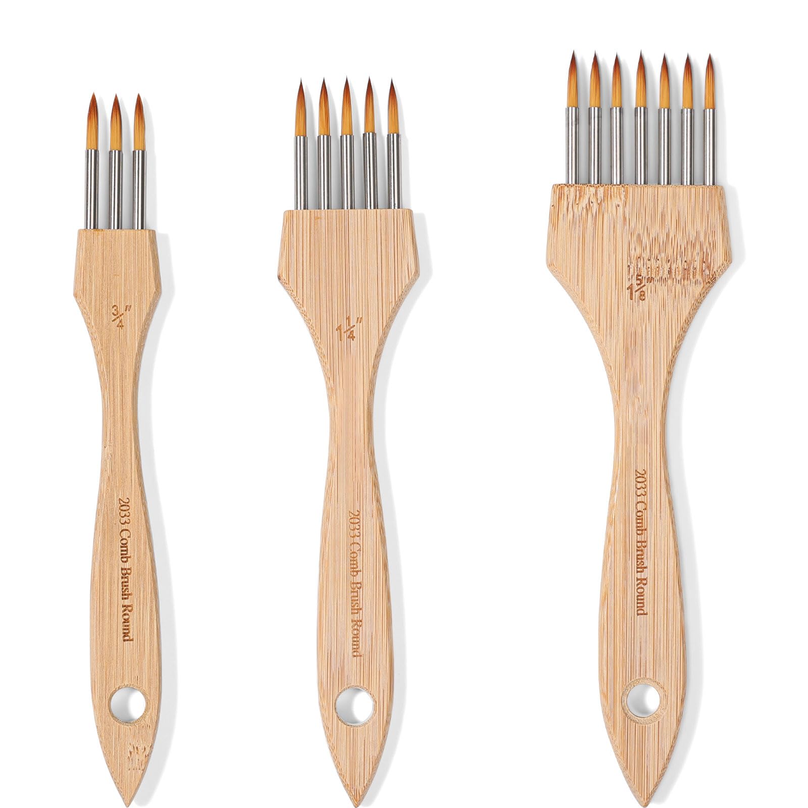 KIKIGOAL Comb Paint Brush,Professional Grainer Brushes Set for Acrylic Painting,Watercolor & Oil,Unique Texture Rake Brush for Wood Grain,Grass Fields,Animal Fur,Feathers (3PCS-Round Comb Brushes)