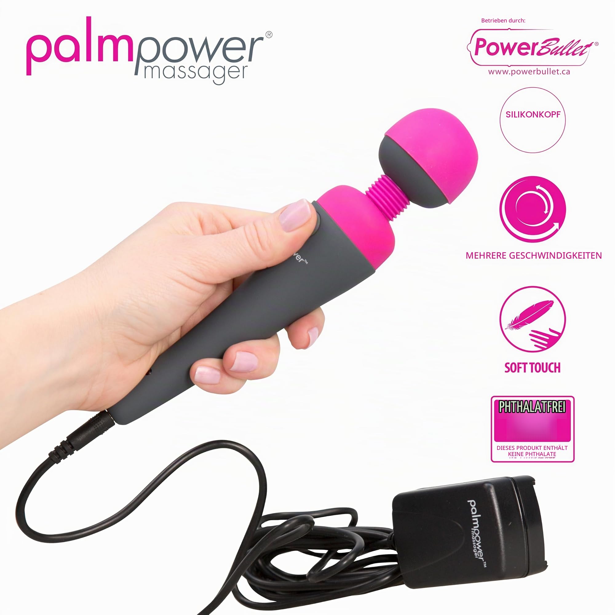 Palm Power BMS PalmPower Massagegerät, Schwarz/Rosa, 1 stück