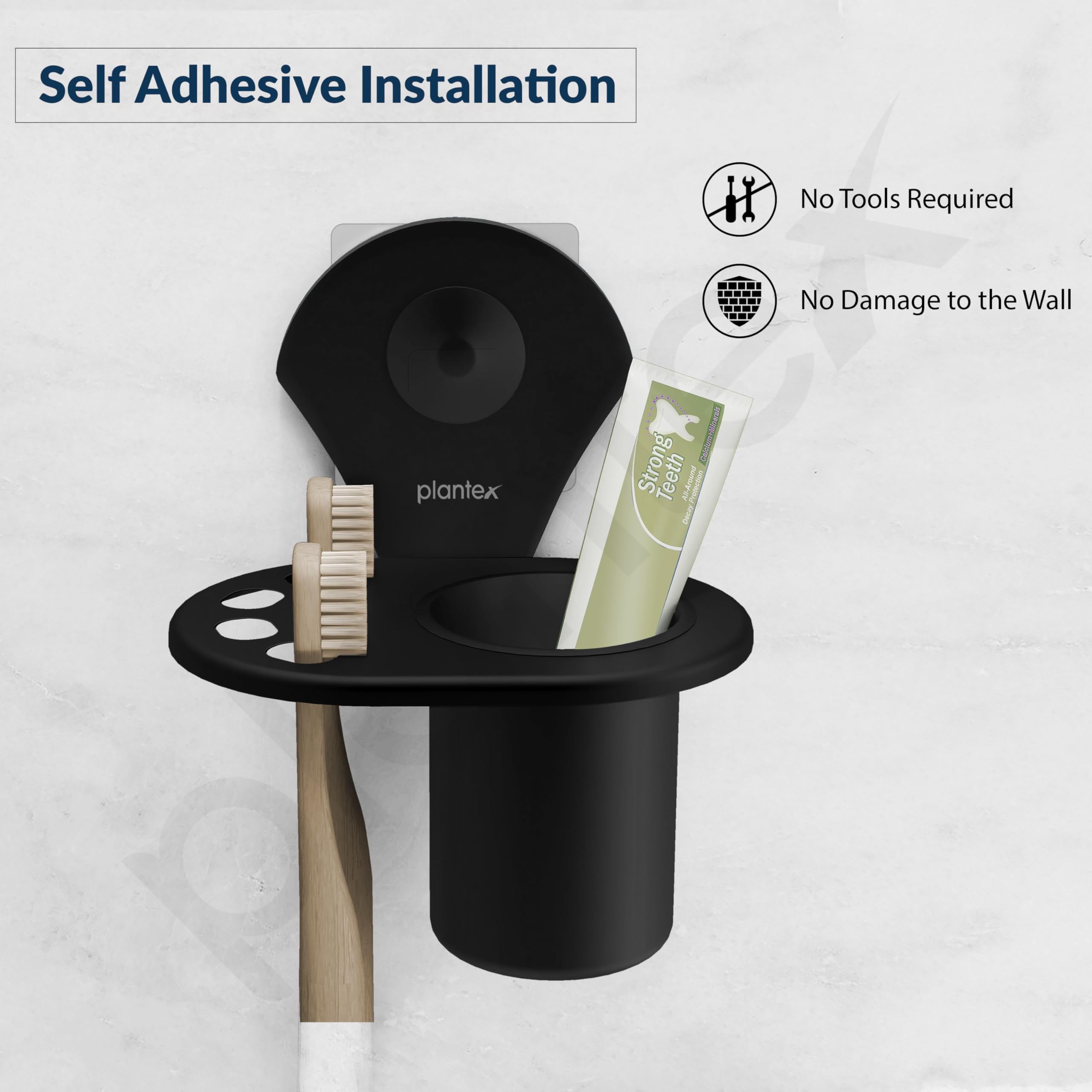 Plantex Royal Self Adhesive Stainless Steel Tooth Brush Holder/Tumbler Holder/Bathroom Accessories (Black, Powder Coated) 4