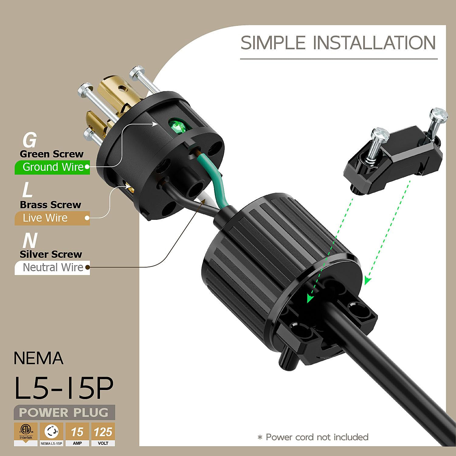 Amazon.co.jp: NEMA L5-15Pロックプラグ、ツイストロックオス15Amp 125