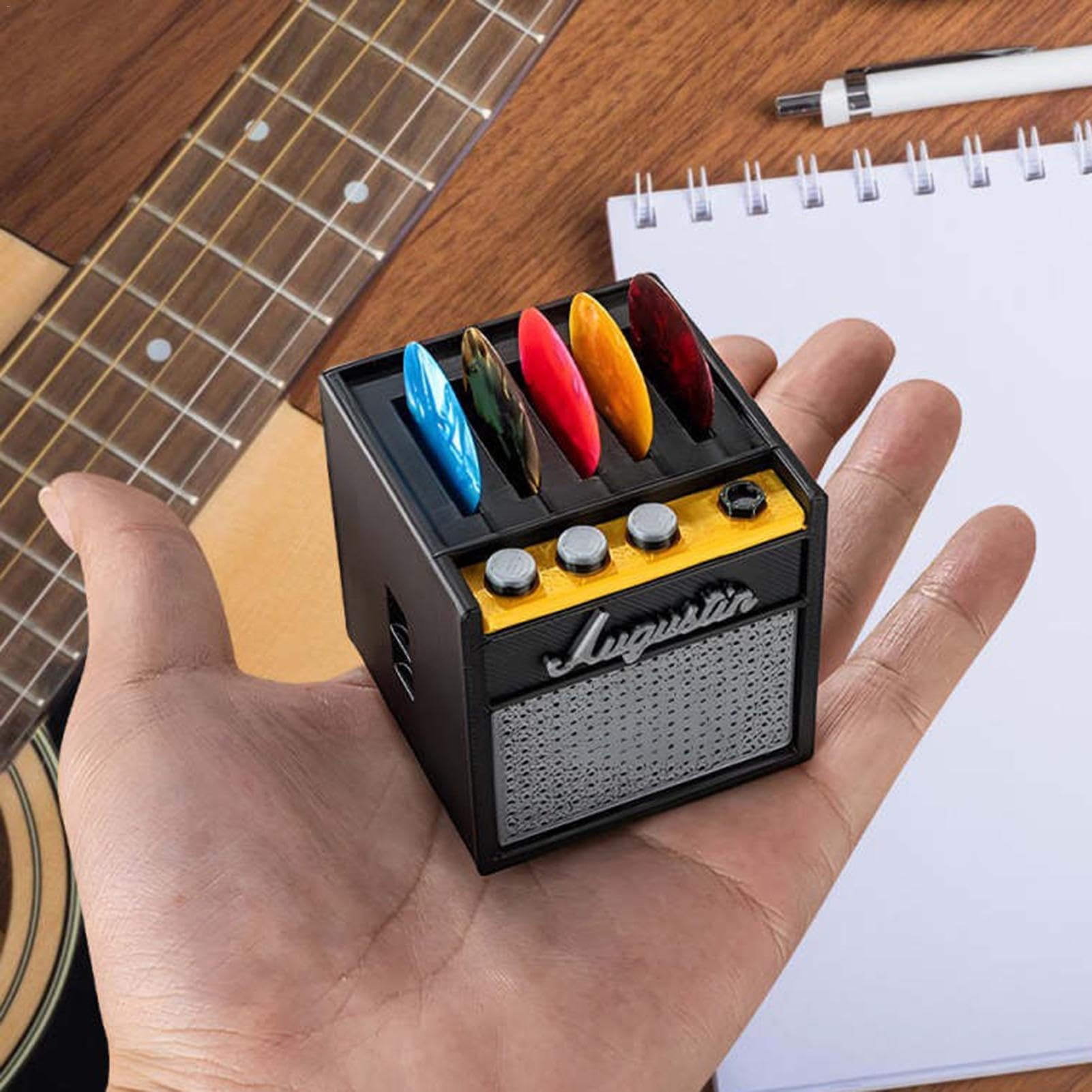 Uchwyt na kostki do gitary – pojemnik na kostki gitarowe z nadrukiem , pude?ko do przechowywania dla muzyków, rock and roll, dla niego, m? ?a, ch?opaka, nastolatków, Augustin, Refer to