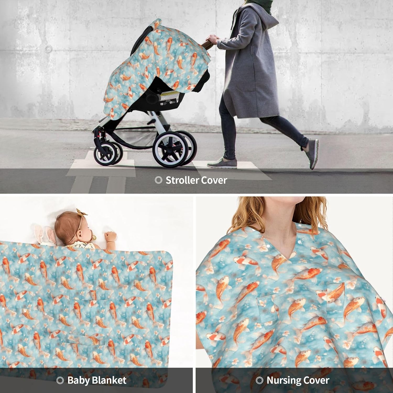 Cute Goldfish Print Baby Car Seat Covers, Breathable Nursing Cover Breastfeeding Cover, Cute Stroller Covers, Multi-use Infant Carseat Canopy, Baby Boys Girls Newborn Essentials