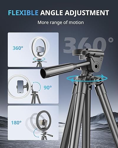 Miniatura 4 de UBeesize - Luz en forma de anillo para selfies de 10 de diámetro con soporte de trípode extensible de 50 y soporte flexible para teléfono para