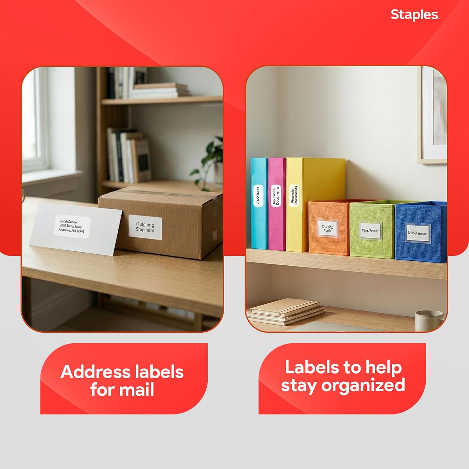 STAPLES 2" x 4" Shipping Labels, White – Printable Laser & Inkjet Label Sheets, Easy-Peel Adhesive, 100 Total (10 Labels per Sheet)