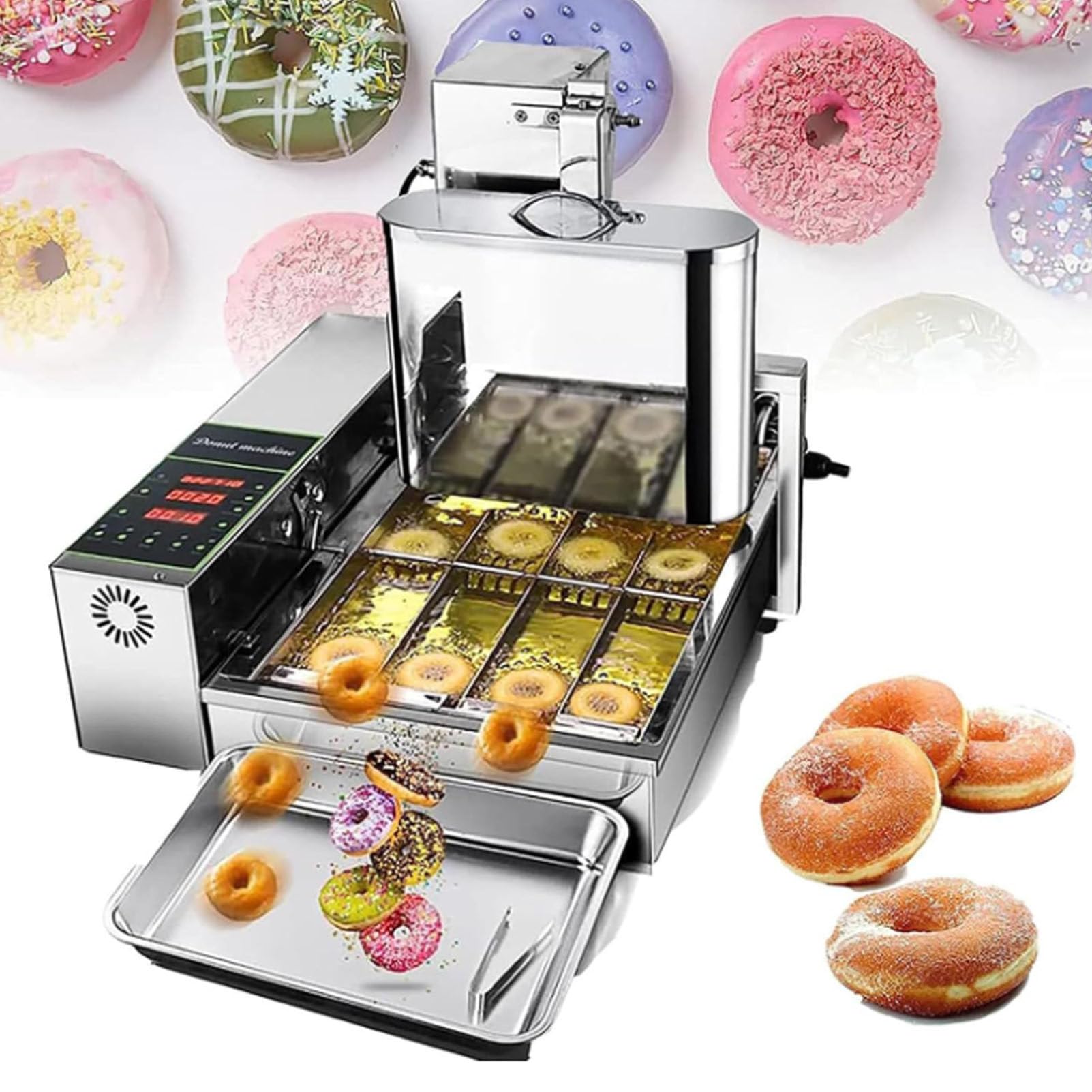 AYCDL Electric Donut Machine, 2000W Commercial Automatic Fryer with Digital Control and Temperature Adjustment