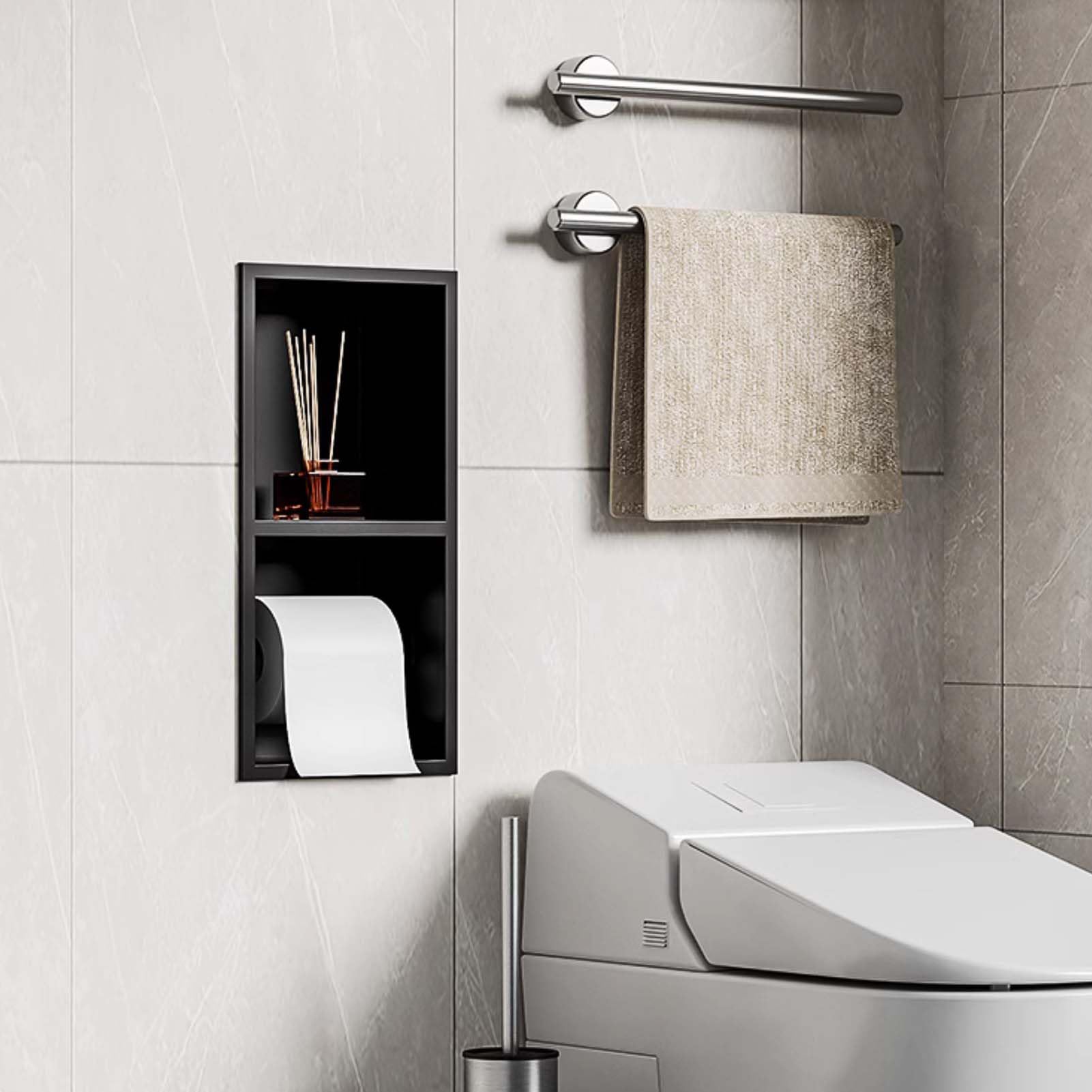 Armadietto da bagno in acciaio inox con mensola, impermeabile, portaoggetti da doccia integrato per articoli da toeletta, carta igienica, organizer per spazi bagno