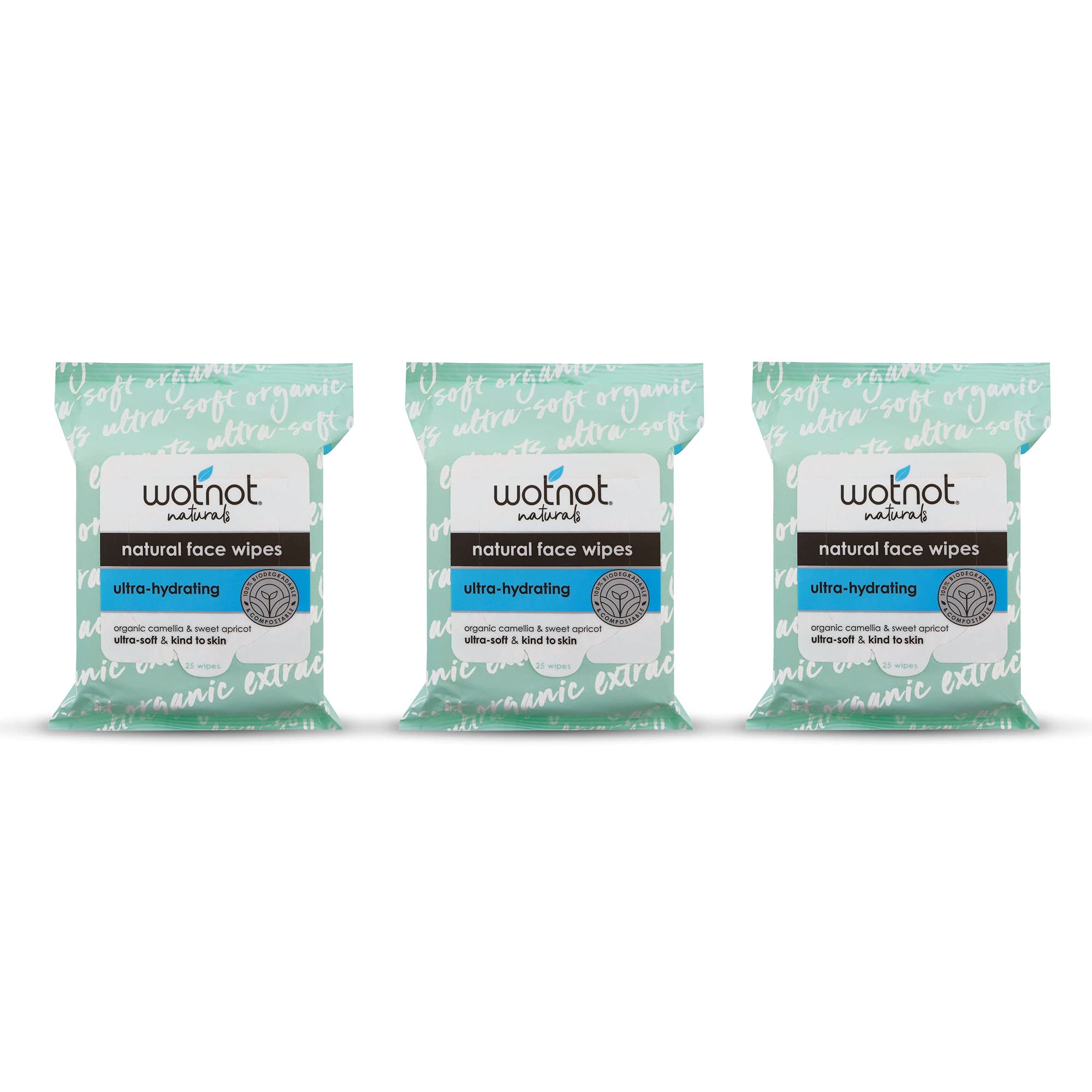 WOTNOTNatural Face Wipes, Ultra Hydrating, 25 count (Pack of 3)