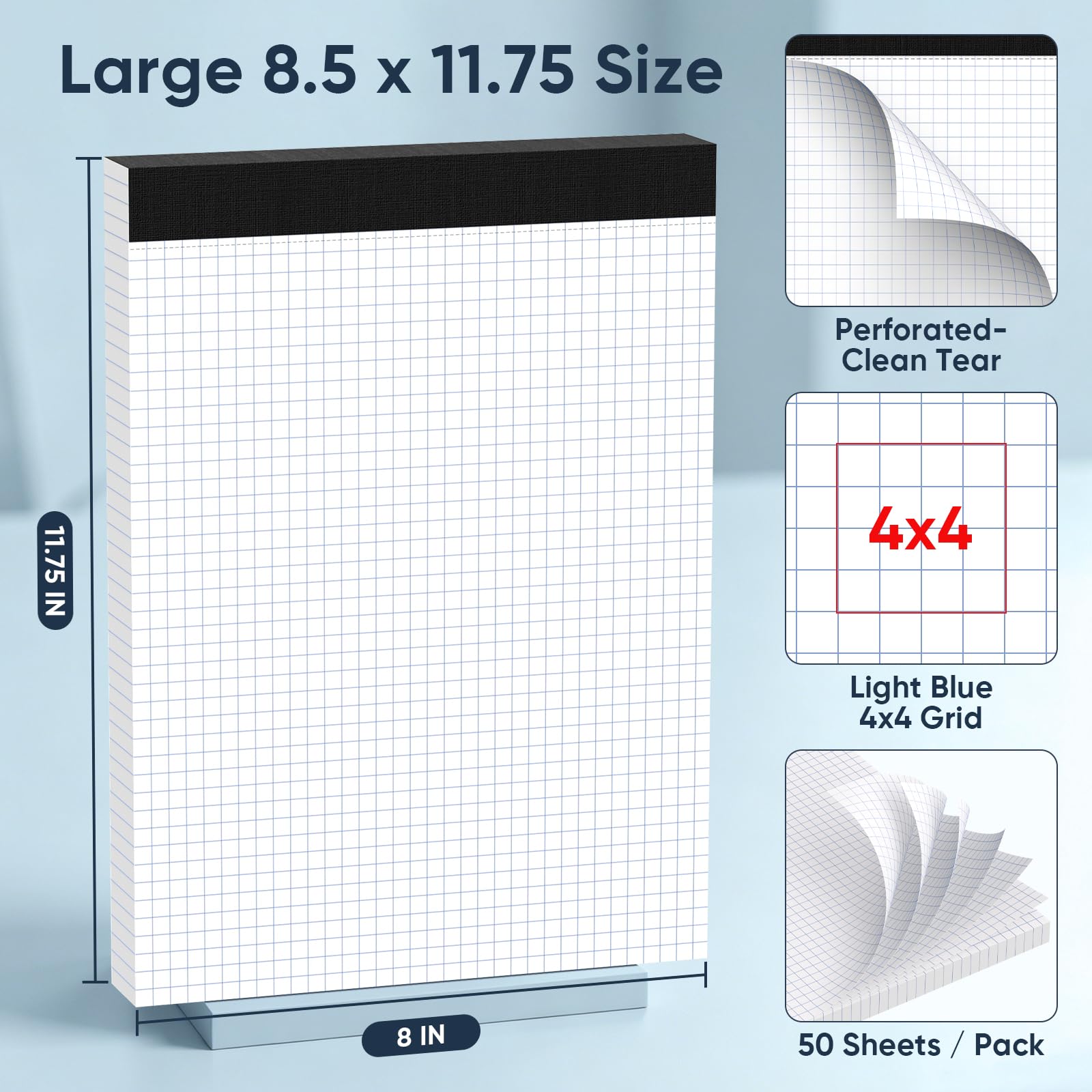 Graph Paper 21,6 x 28,9 cm, 6 Stück Notizblöcke, 50 Blatt/Packung