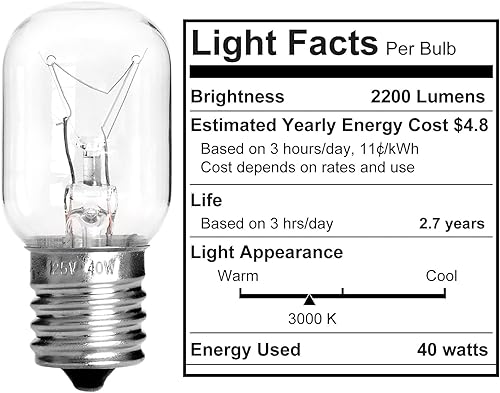 Miniatura 4 de Belleone Bombilla de microondas para Whirlpool, 8206232A, bombillas para Maytag GE Kenmore sobre campana extractora, Kei 125V 40W, bombillas de