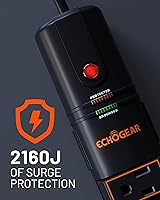 Vista 3 de ECHOGEAR VoltSpin - Regleta de alimentación con protector de sobretensiones, enchufes giratorios, enchufe plano, cable largo y agujeros de montaje