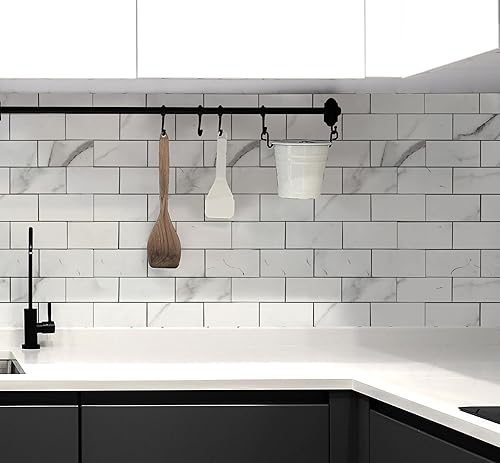 Vista 132 de Paquete de 1 lámina de revestimiento autoadhesivo de 12 x 12 pulgadas, baldosa de pared de PVC para cocina, baño, chimenea, mesa de lavandería o gris