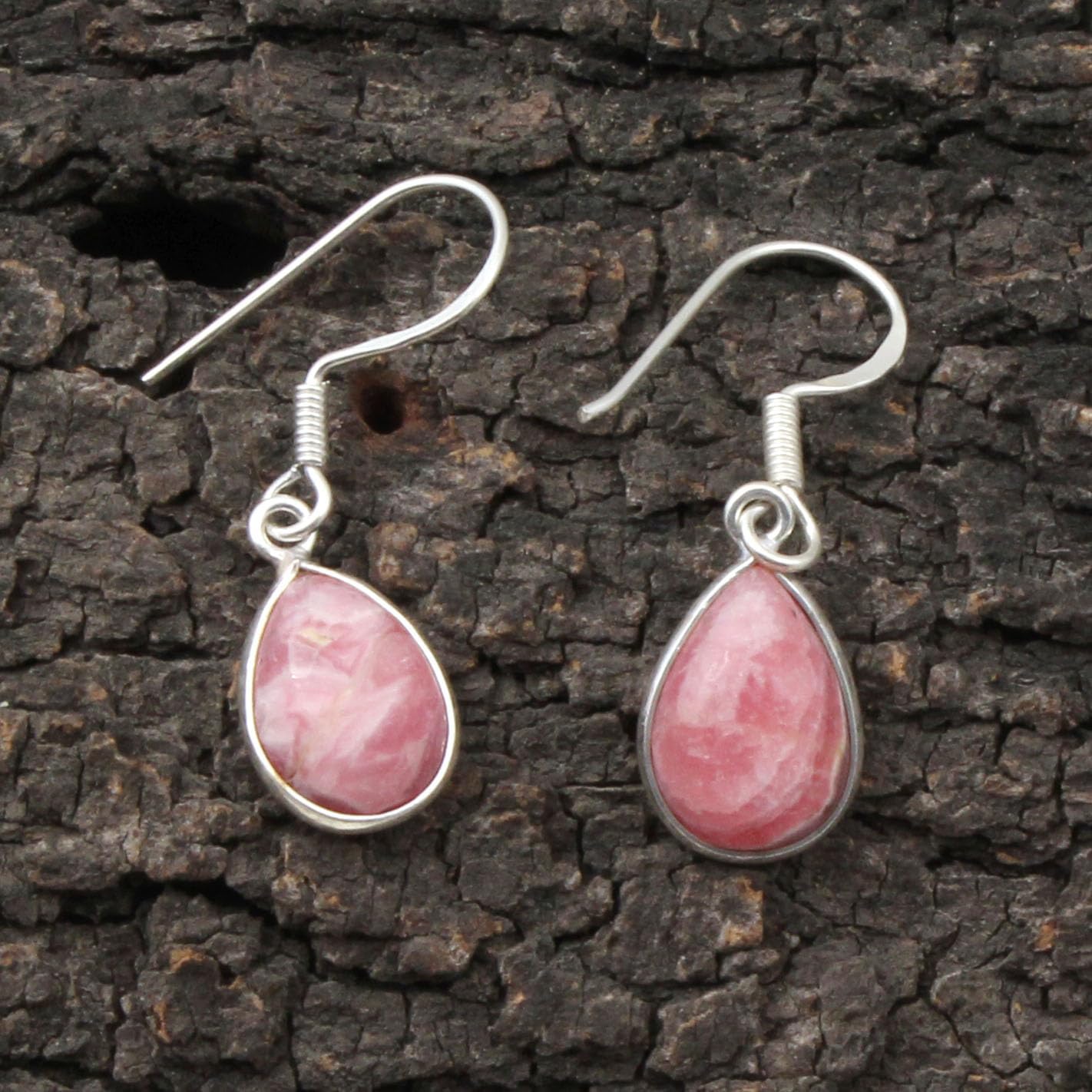 Rhodochrosite Earrings 925 Sterling Silver Boho Earring Pear Shape Gemstone Handmade Jewelry For Women