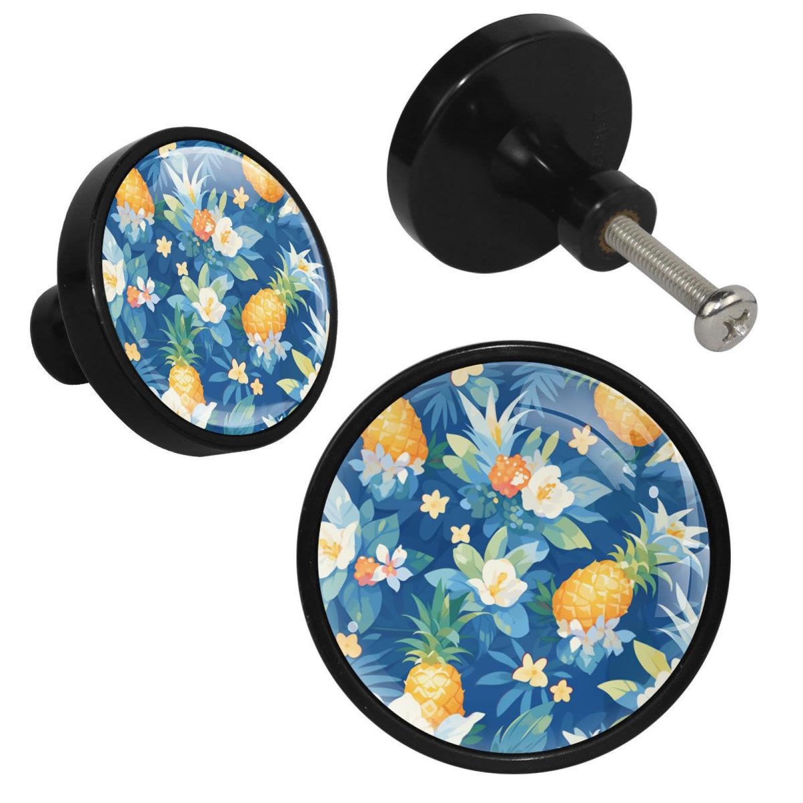 NUEAHEDN 4 Pieces Dresser Knobs for Drawer Colored Pineapple Kitchen Cabinet Knobs Round Door Pull Handle for Home Nursery Furniture Cupboard