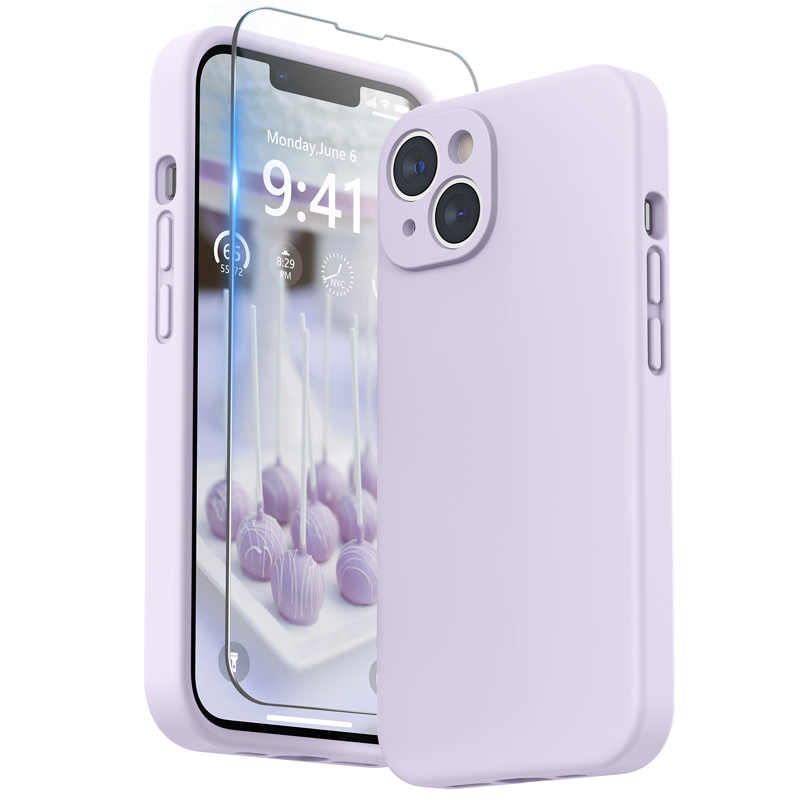 SURPHY Compatible with iPhone 14 Case with Screen Protector (Camera Protection + Soft Microfiber Lining) Liquid Silicone Phone Case 6.1 inch 2022, Lilac
