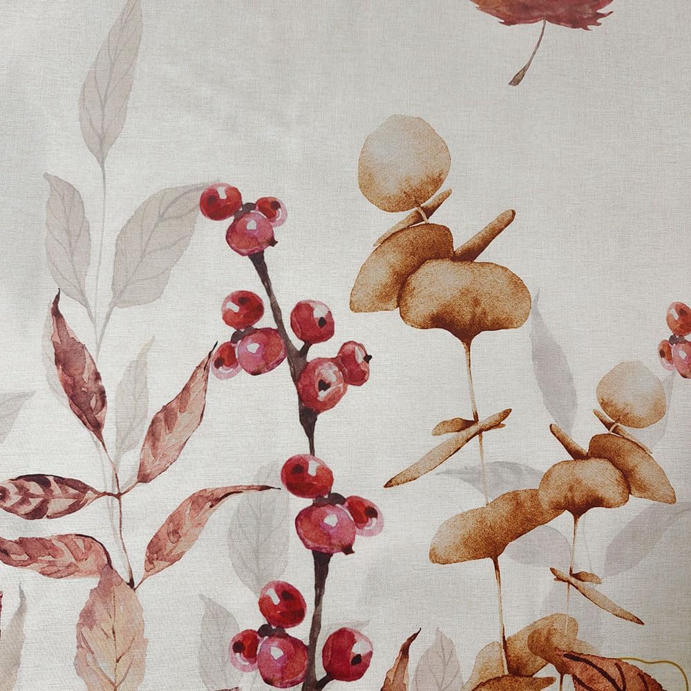 Fall Pumpkins Leaves Linen Shower Curtain Yellow Orange Watercolor Eucalyptus Leaves Fabric Shower Curtain Set with Hooks, Autumn Thanksgiving Harvest Shower Curtains for Bathroom, 60x71 Bath Curtain