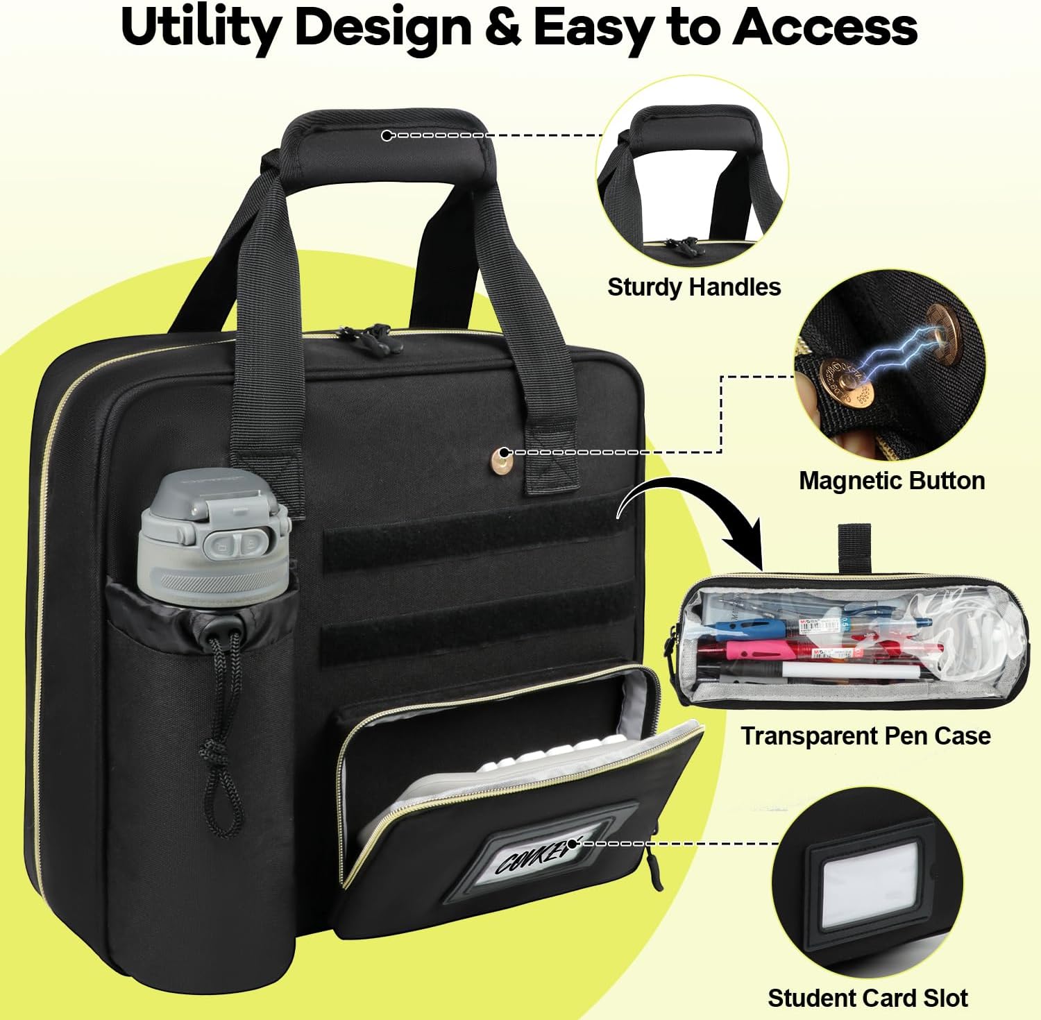 Covkev 3 Inch D-ring Zipper Binder Bag with Detachable Pen Case& Water Bottle Storage, Removable Binder with Zipper Case Hold 700+ Sheets& 13 Inch Laptop for School Office Supplies Organizer (Black) image 3
