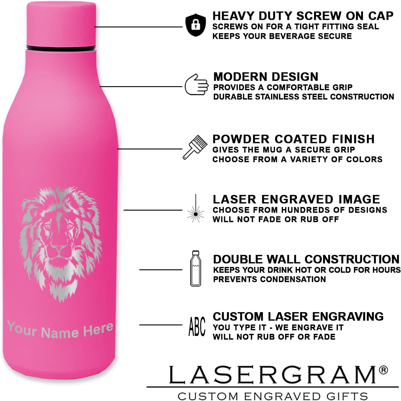 LaserGram Double Wall Stainless Steel Water Bottle, Keep Calm and Play Soccer, Personalized Engraving Included