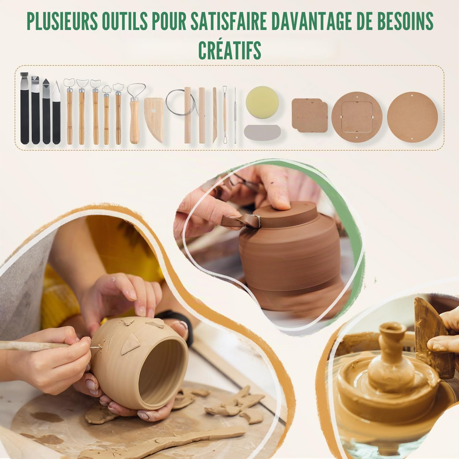 Huanyu Roue de poterie de 30 cm avec système de battes Roue de poterie électrique de 350 W pour adultes et débutants Roue de potier professionnel avec kit d'outils de poterie (Vert)
