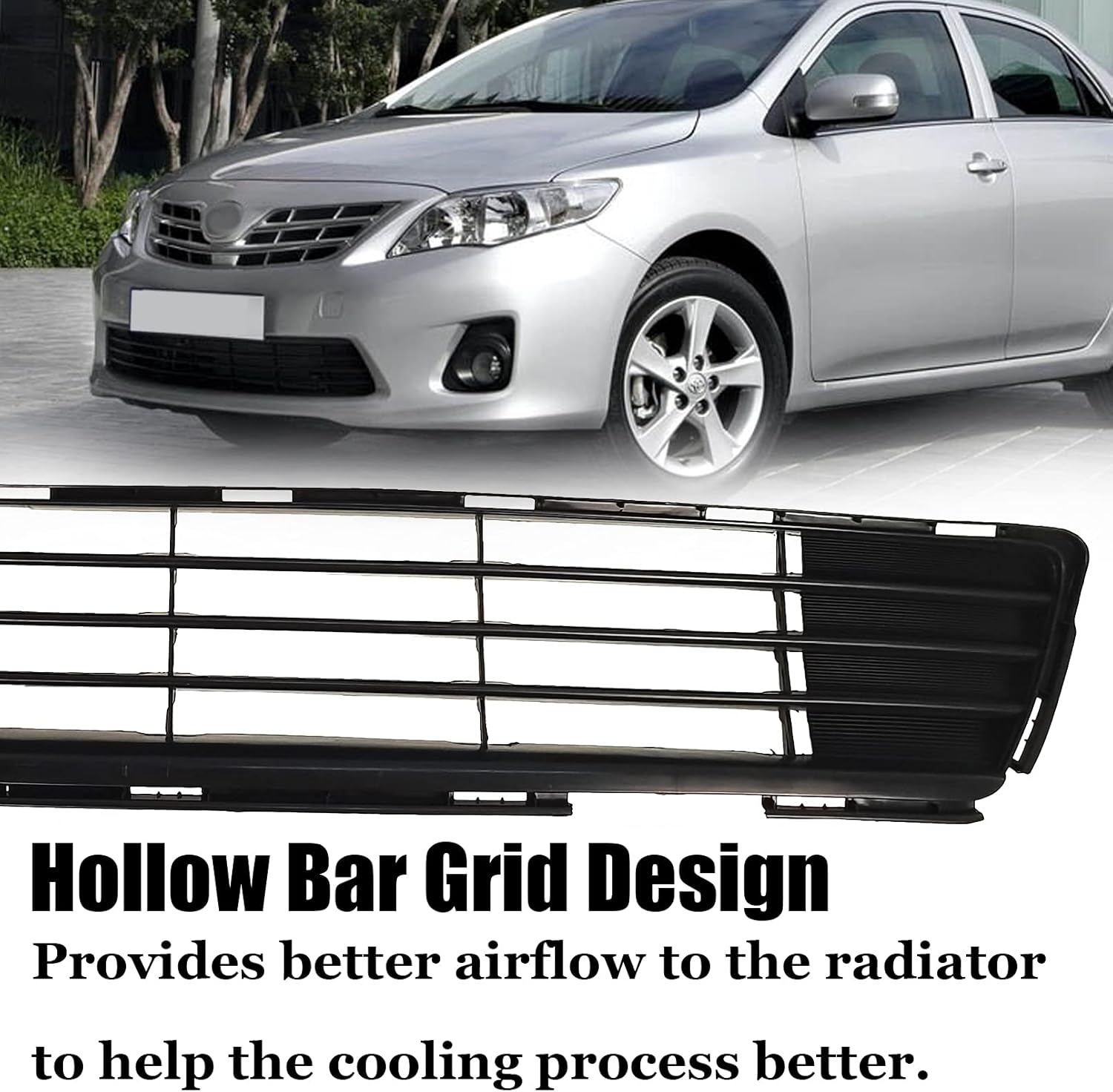 Front Center Bumper Lower Grille Corolla Black Direct Insert Replacement Grill Compatible with Toyota Corolla Sedan 4-Door 2011-2013 5311202280 TO1036125