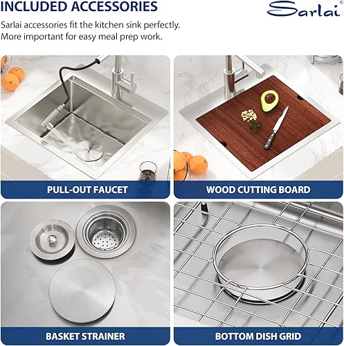 Miniatura 287 de Sarlai Fregadero de barra de 21 gotas de acero inoxidable - Fregadero de cocina de 21 x 20 pulgadas, estación de trabajo de montaje superior, acero