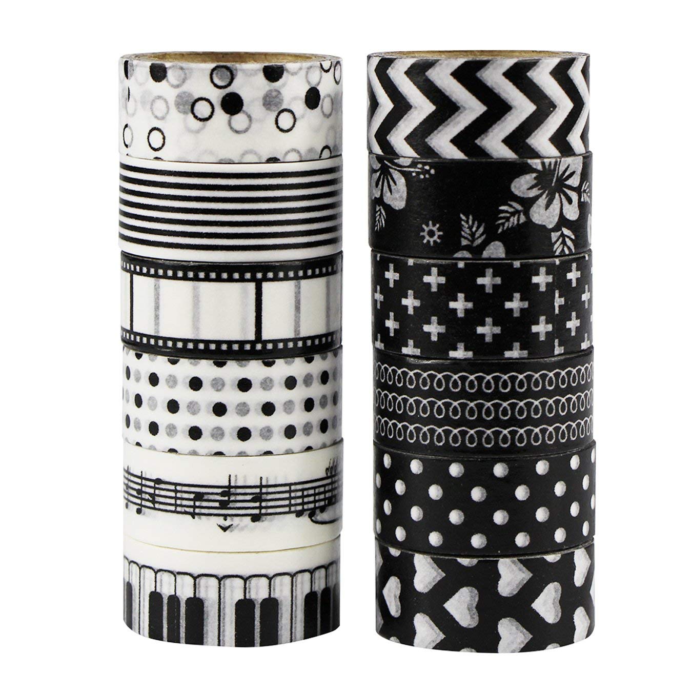 12pcs Decorative Washi Tape Masking Tape Adhesive Scrapbooking DIY Craft Gift (Black)