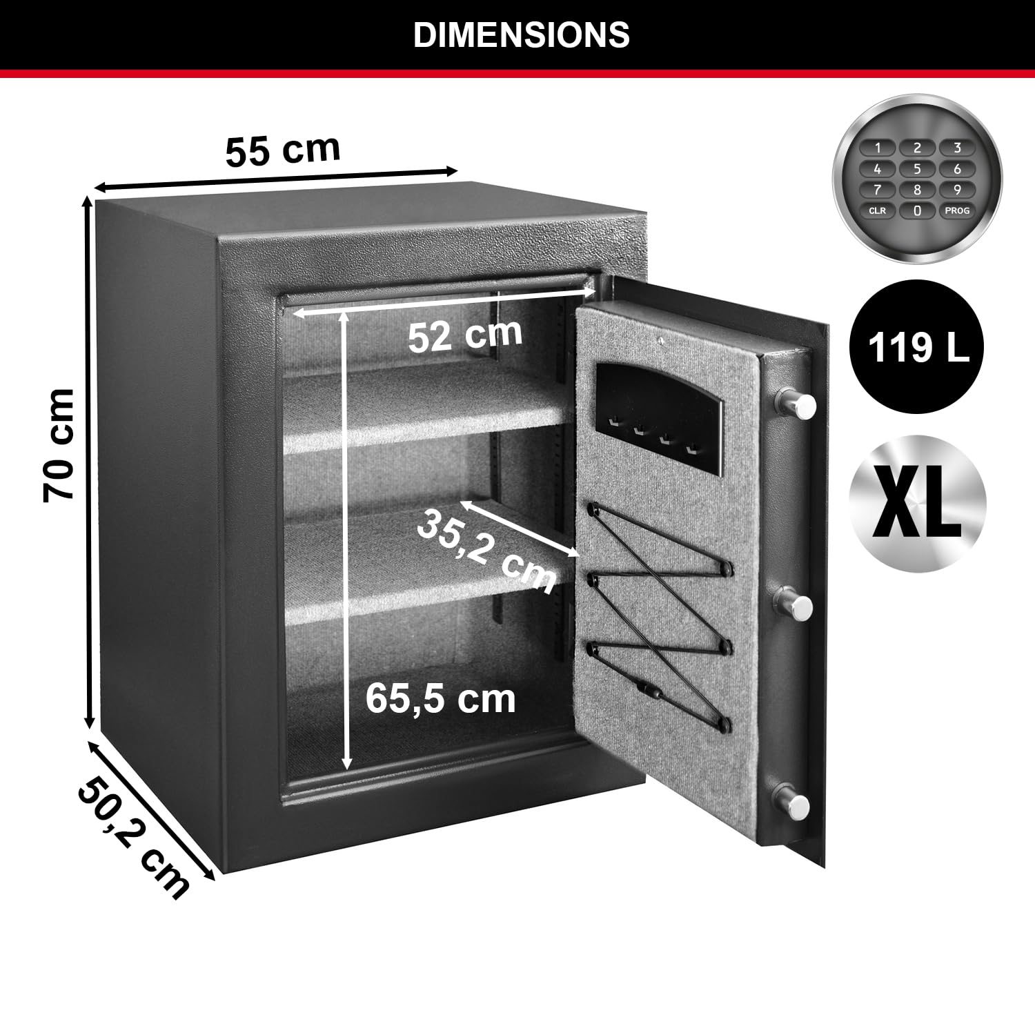 Master Lock Coffre-Fort Haute Sécurité Grande Capacité, Combinaison Électronique, 119 L, 70 x 55 x 50.2 cm