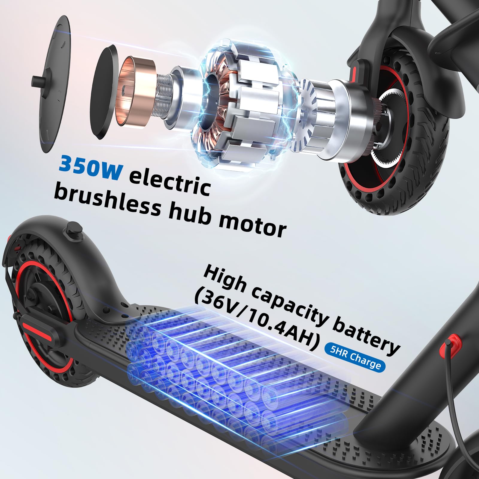 Patinete eléctrico de 8,5 Pulgadas, batería de 10,4 Ah, 3 Modos de Velocidad, autonomía de 24 a 33 km, Carga de 120 kg