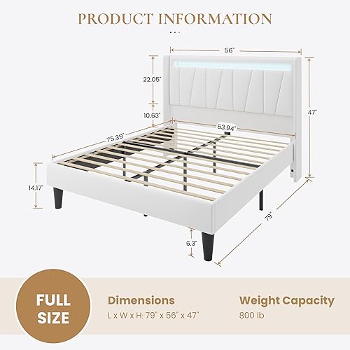 Miniatura 2 de SHA CERLIN Base de cama de tamaño matrimonial con estación de carga y luces LED, cama moderna de plataforma de terciopelo con cabecera tapizada