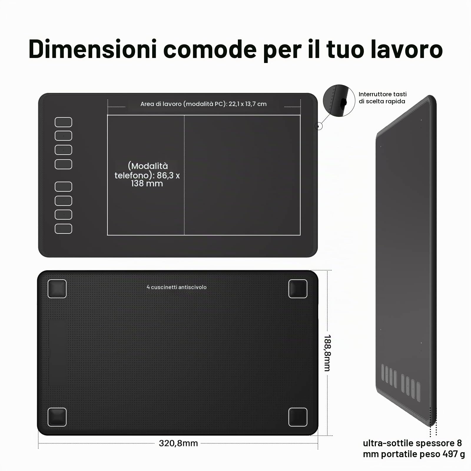 HUION H950P Tavoletta grafica senza batterie con funzione Tilt e 8192 livelli di sensibilità alla pressione della penna