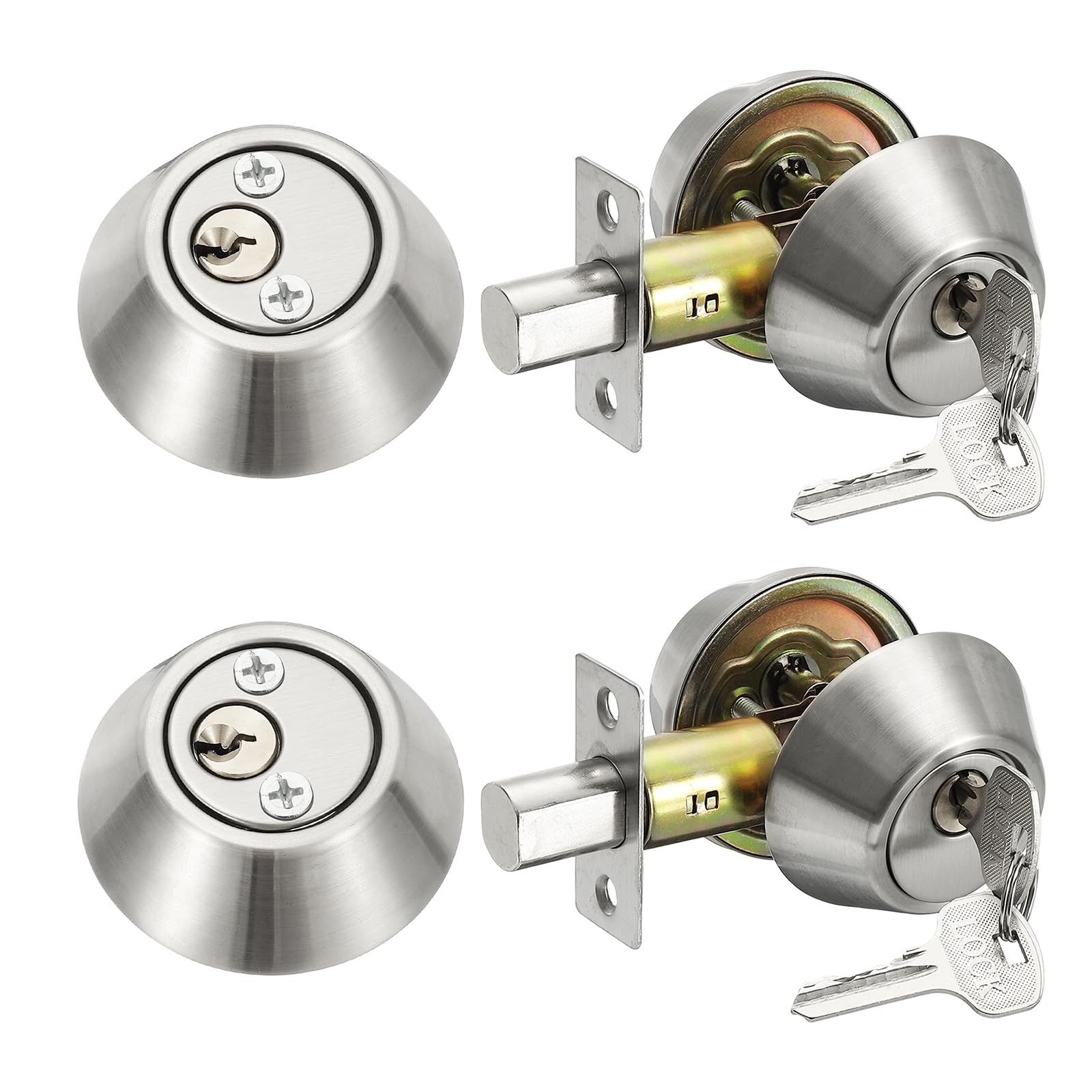 sourcing map Keyed Alike Double Cylinder Deadbolt Door Lock Round Entry Both Side Door Lock for Door Thickness 1.2-2 Inch (Silver Tone, Pack of 2)